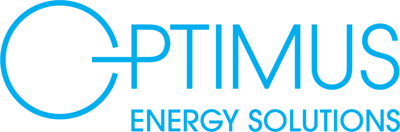 Bright blue logo for Optimus Energy Solutions with a large circle integrated into the letter P.