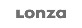 Lonza in grey, bold, sans-serif font against a black background.
